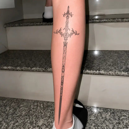 Long Sword Leg temporary tattoo — Yuka Ink