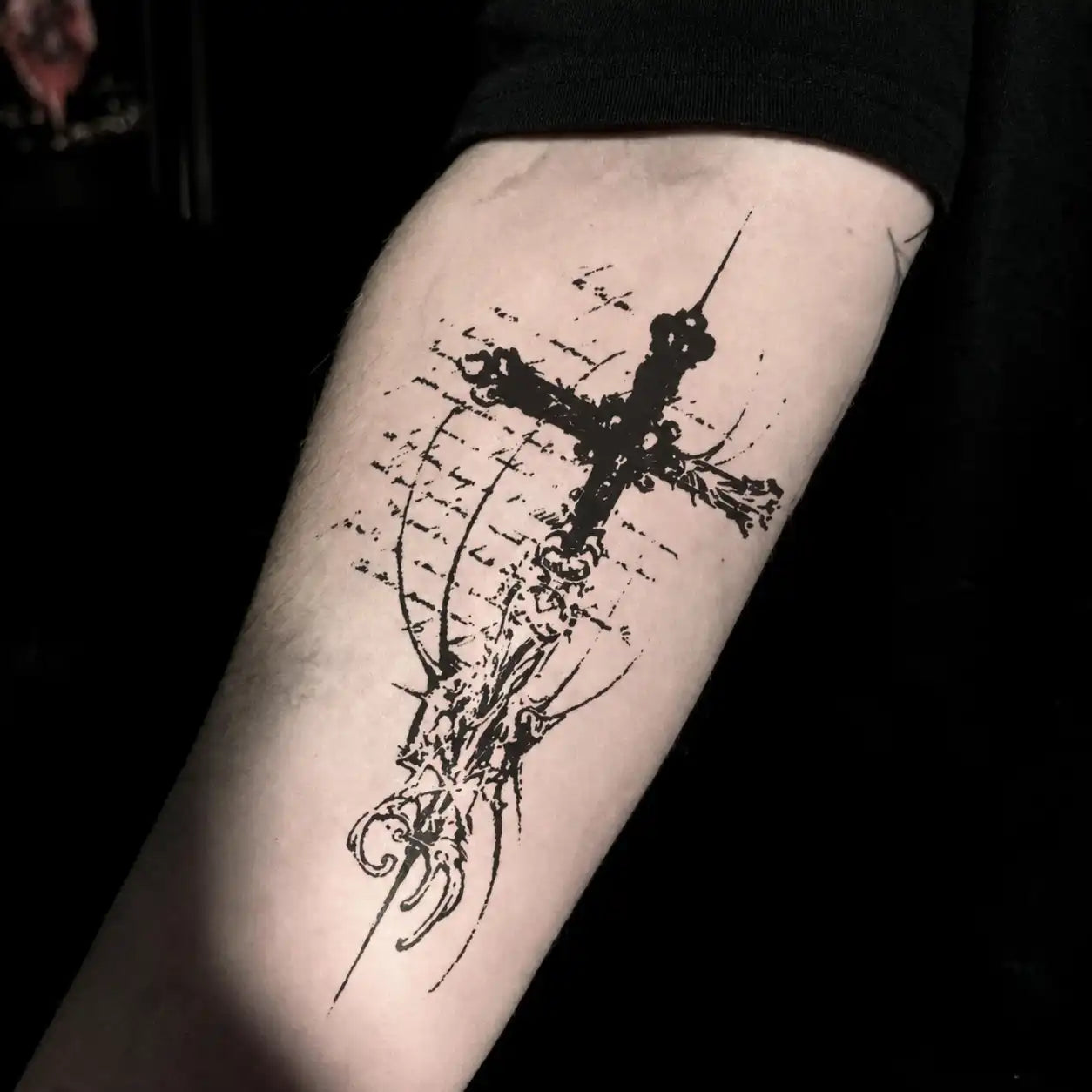Retro Cross Tattoo temporary tattoo, view 2 — Yuka Ink