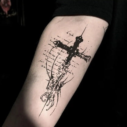 Retro Cross Tattoo temporary tattoo, view 2 — Yuka Ink