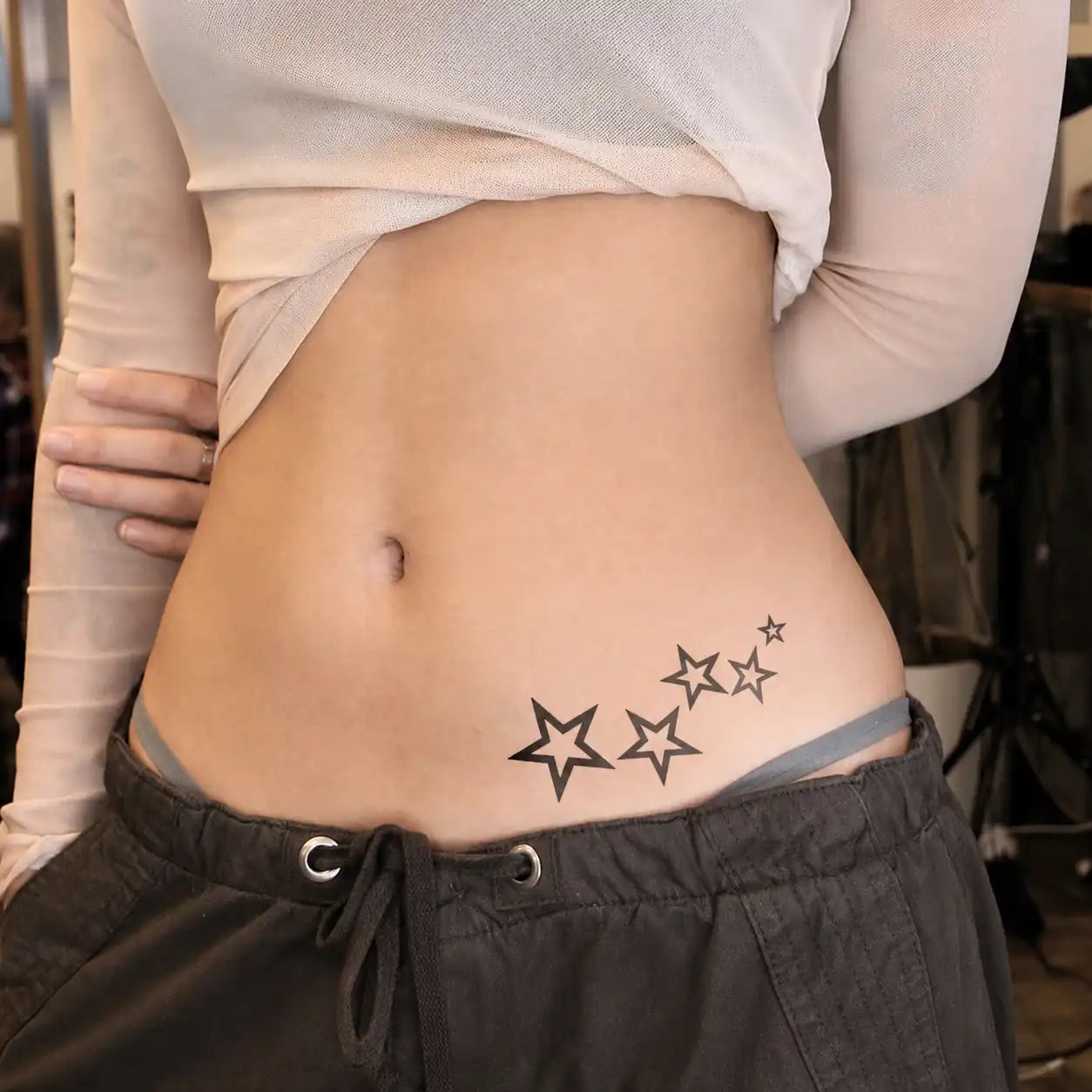 Falling Stars Hip temporary tattoo, view 2 — Yuka Ink