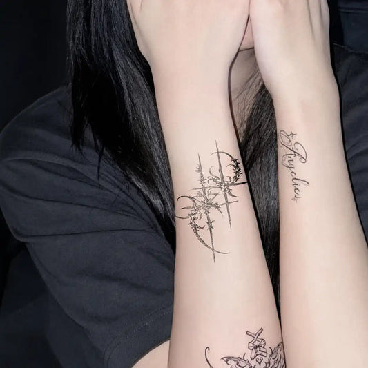 Black Gothic Cross Tattoo temporary tattoo, view 2 — Yuka Ink