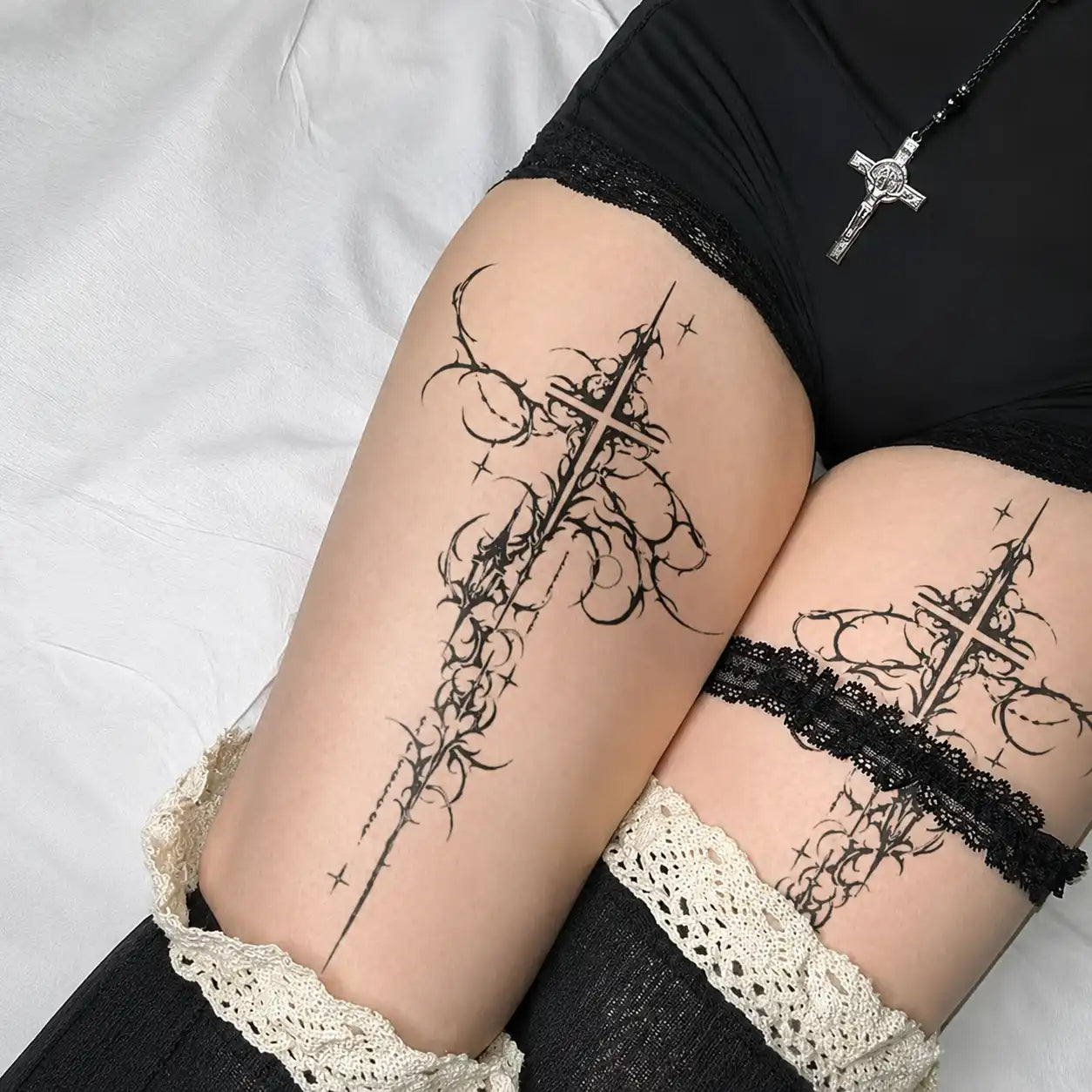 Sacred Thorn Leg temporary tattoo — Yuka Ink
