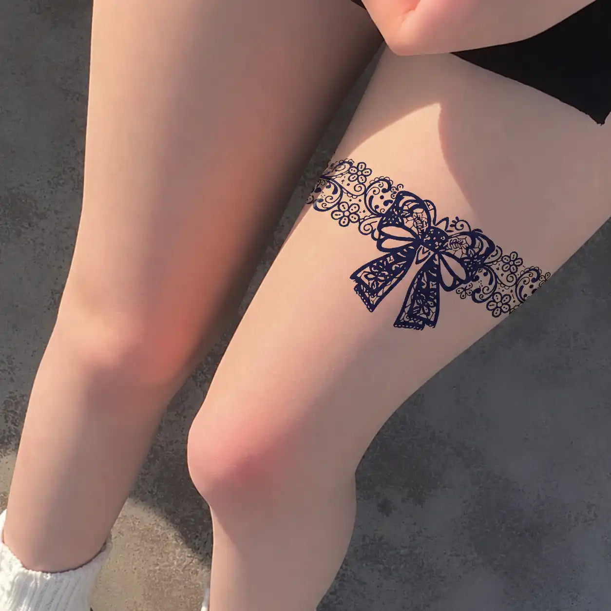 Lace Bow Leg temporary tattoo — Yuka Ink