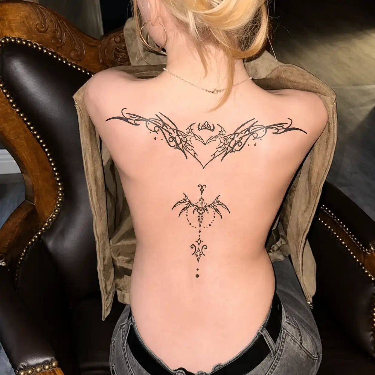 Winged Ornament Back temporary tattoo — Yuka Ink