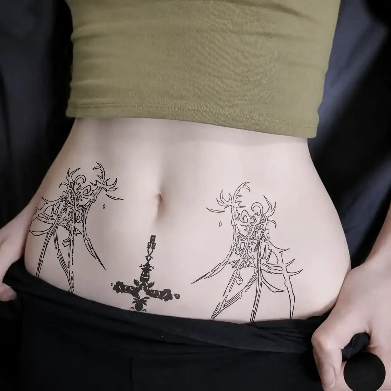 Thorn Cross Hip temporary tattoo, view 2 — Yuka Ink