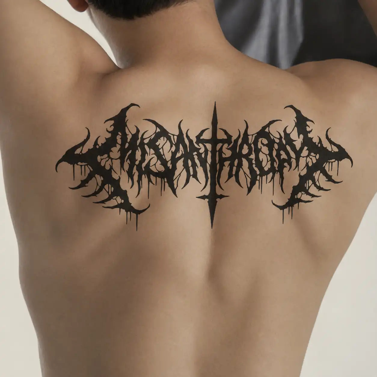 Deathmetal Script Back temporary tattoo — Yuka Ink