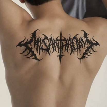 Deathmetal Script Back temporary tattoo — Yuka Ink