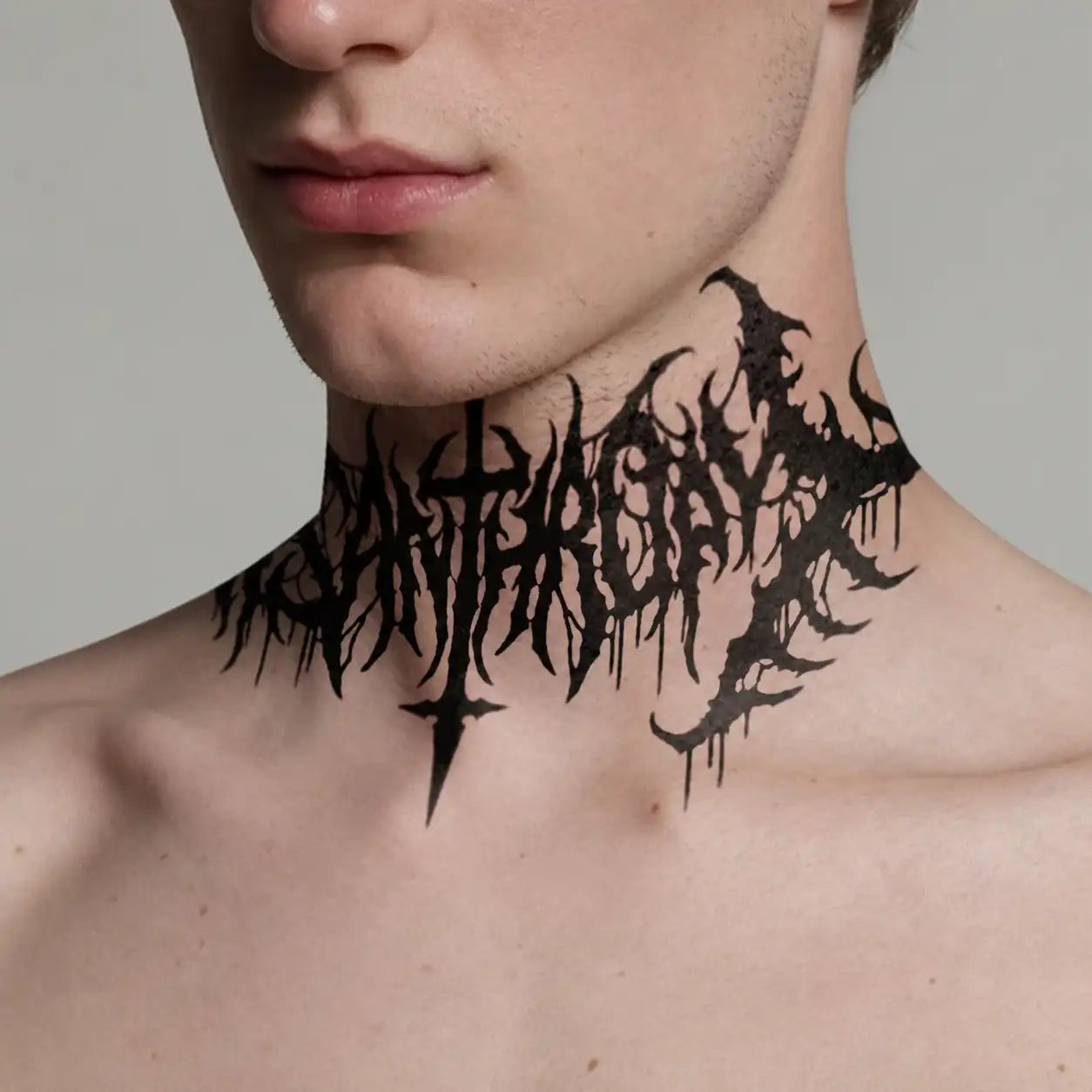 Deathmetal Script Back temporary tattoo, view 2 — Yuka Ink