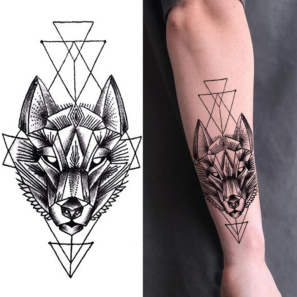 Geometric Fox Totem Sleeve temporary tattoo — Yuka Ink