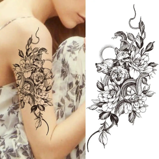 Floral Snake Sleeve temporary tattoo — Yuka Ink