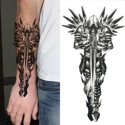 Spiked Tribal Mask Blade Sleeve temporary tattoo — Yuka Ink