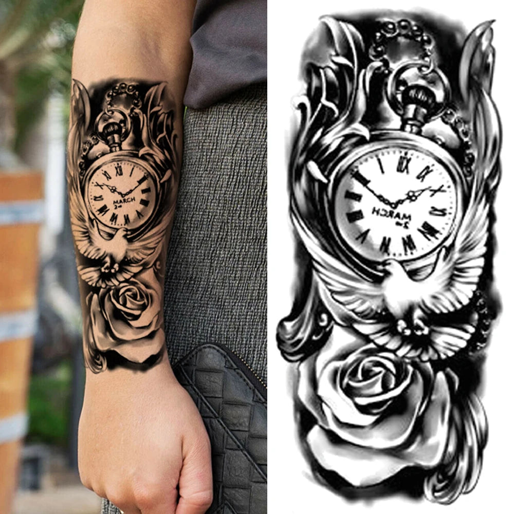Pocket Watch Rose Sleeve temporary tattoo — Yuka Ink