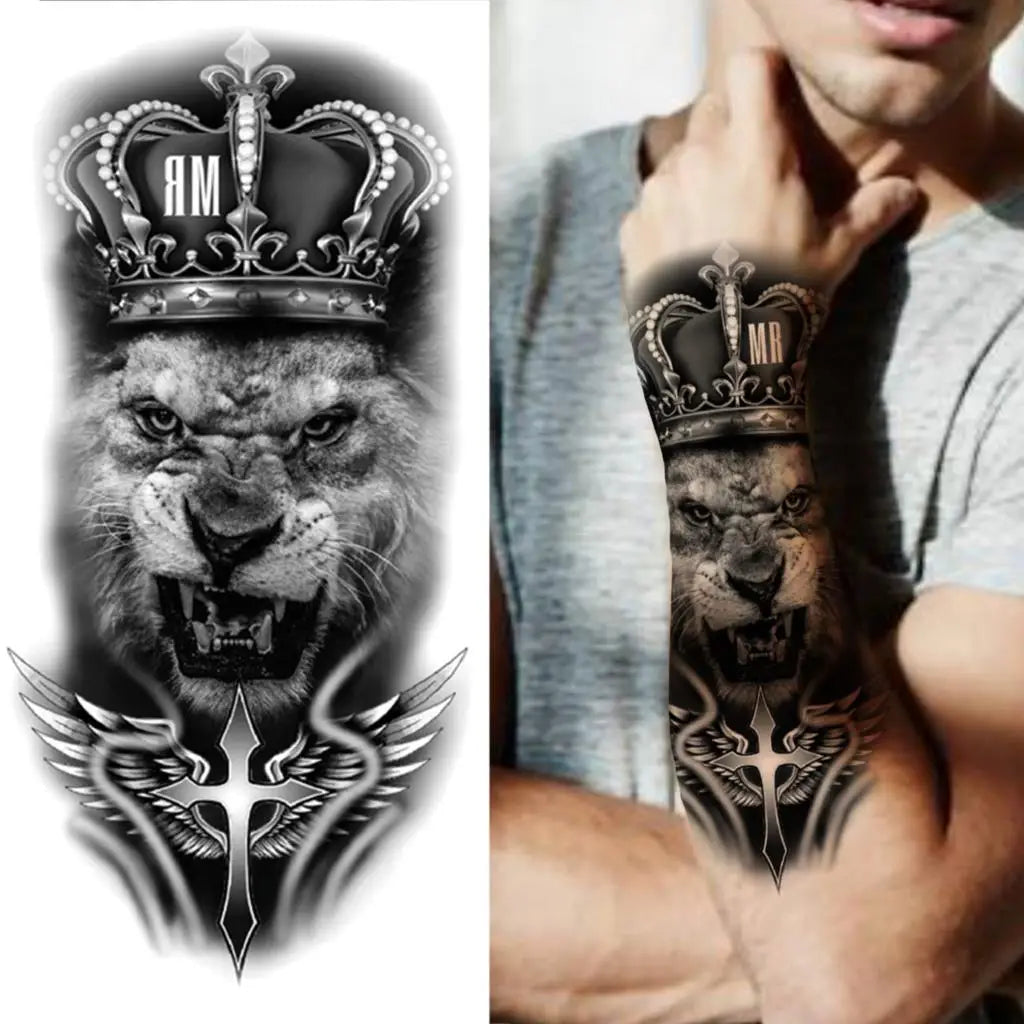 Crowned Panther King Sleeve temporary tattoo — Yuka Ink