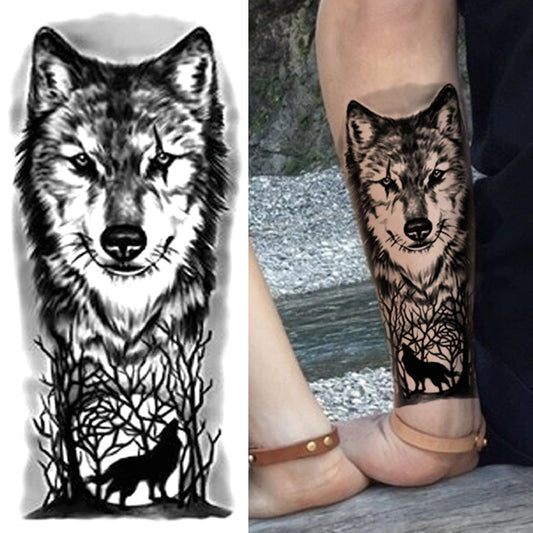Forest Wolf Silhouette Sleeve temporary tattoo — Yuka Ink