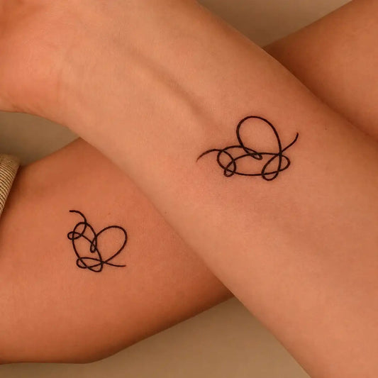 Continuous Line Hearts Temporary Tattoo