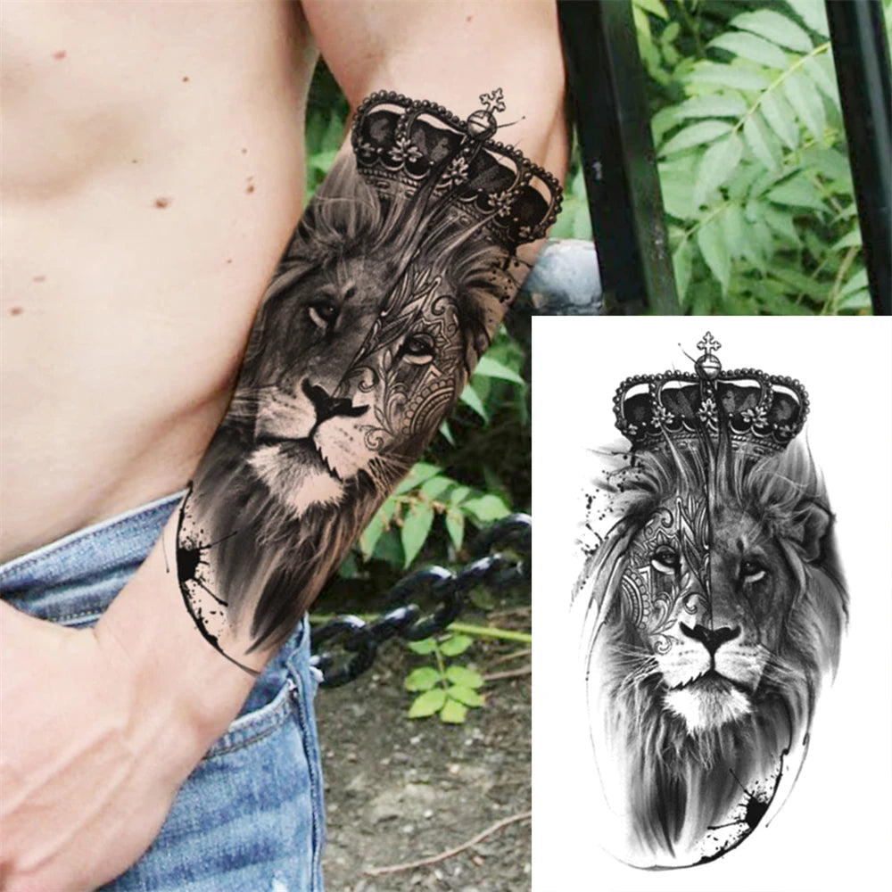Lion Portrait Sleeve temporary tattoo — Yuka Ink