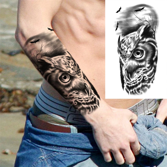 Mystic Owl Flight Sleeve temporary tattoo — Yuka Ink