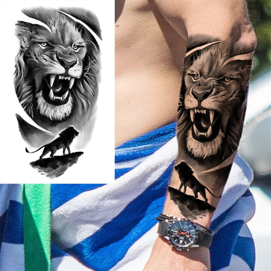 Roaring Lion Silhouette Sleeve temporary tattoo — Yuka Ink