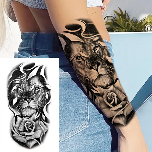 Rose Lion Sleeve temporary tattoo — Yuka Ink